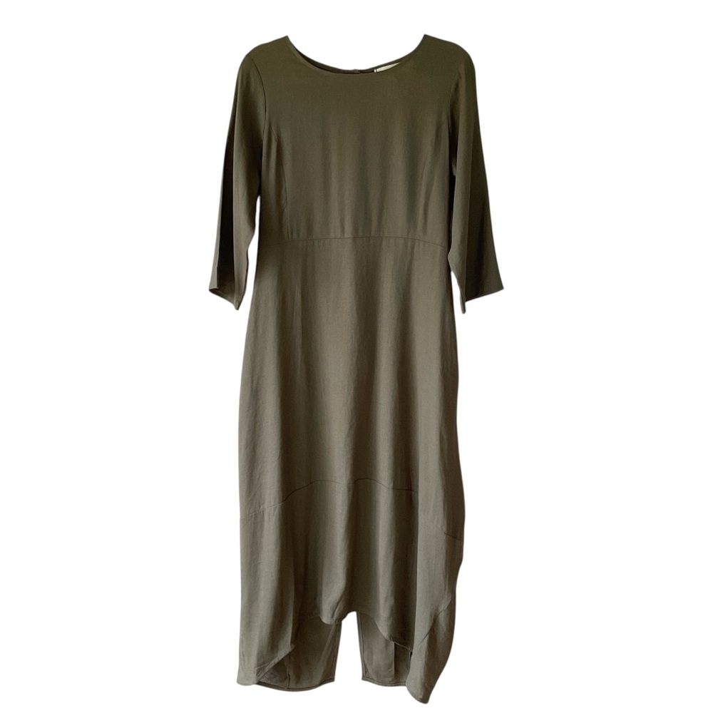 Noir Noir Olive Green Lagenlook Linen Blend Midi Dress Size M